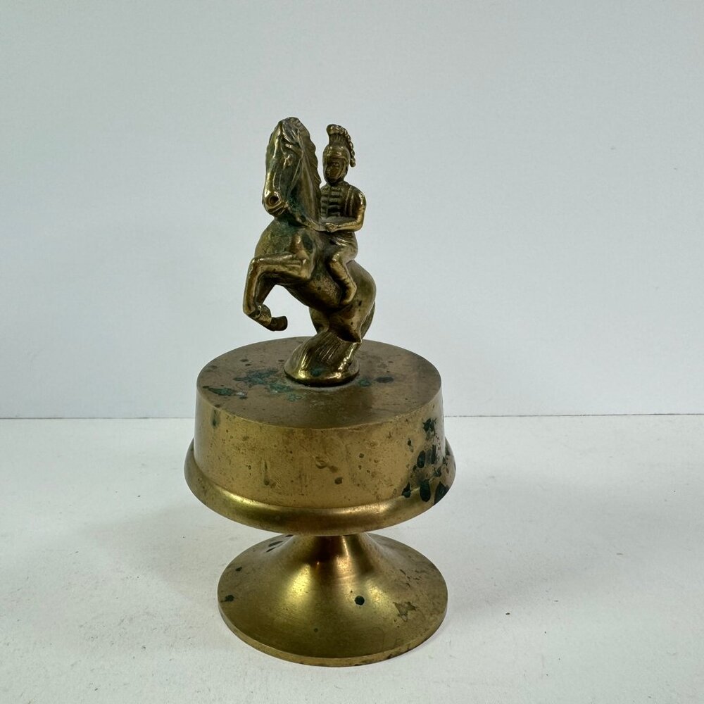 Vtg Brass Rider & Horse Figurine Rotating Music Box 5" tall
